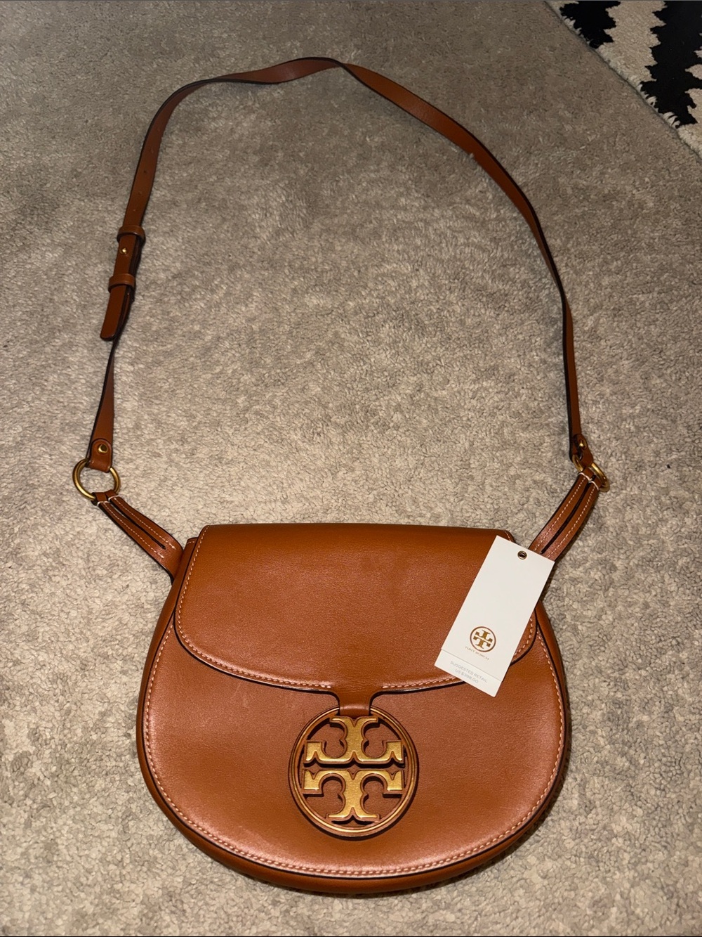 Tory Burch Brown Leather Logo Saddle Crossbody